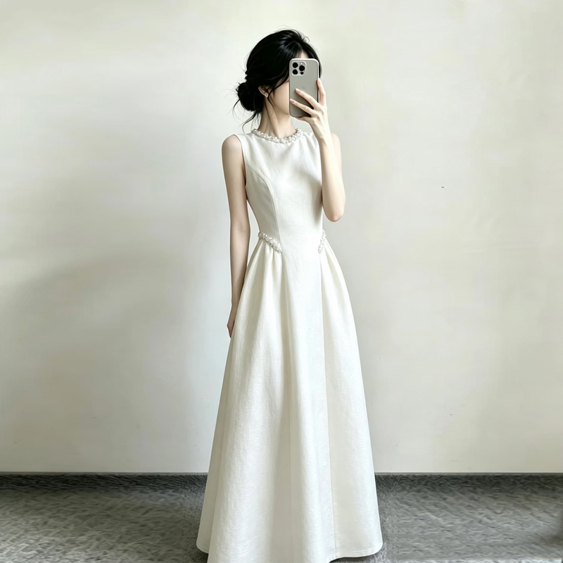 French-Style Evening Dress with a Waist-Cinching Design, Elegant and Noble, Suitable for Birthday, Coming-Of-Age Ceremony, Princess Dress, White Dress for Marriage Registration French-Style Evening Dress with a Waist-Cinching Design, Elegant and Noble, Suitable for Birthday, Coming-Of-Age Ceremony, Princess Dress, White Dress for Marriage Registration