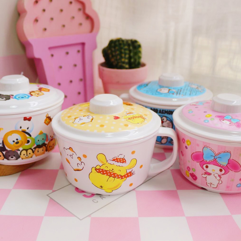 Cartoon bowl with A5 melamine environmental protection instant noodle bowl soup bowl with handle and lid instant noodle cup children's baby anti-fall cute