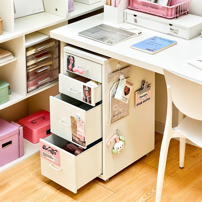 Haiermei Classification Drawer Storage Cabinet with Four Drawers, Wrought Iron Bedside Cabinet, Storage Cabinet, Under-Desk Multi-Layer Drawer Cabinet