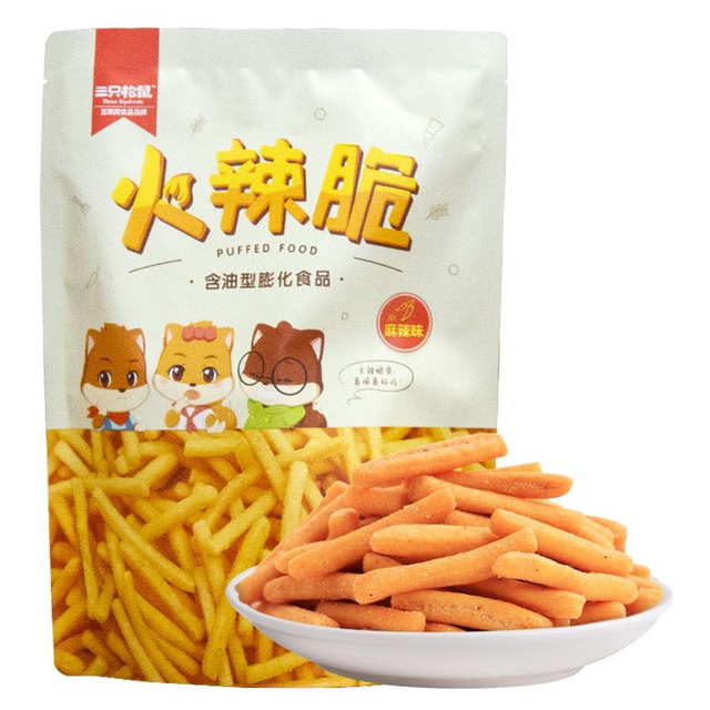 [Three Squirrels_Hot and Crispy 105G/Pack/Amazingly Crispy]Popular Snack Internet-Famous Puffed Shrimp Sticks and Potato Chips