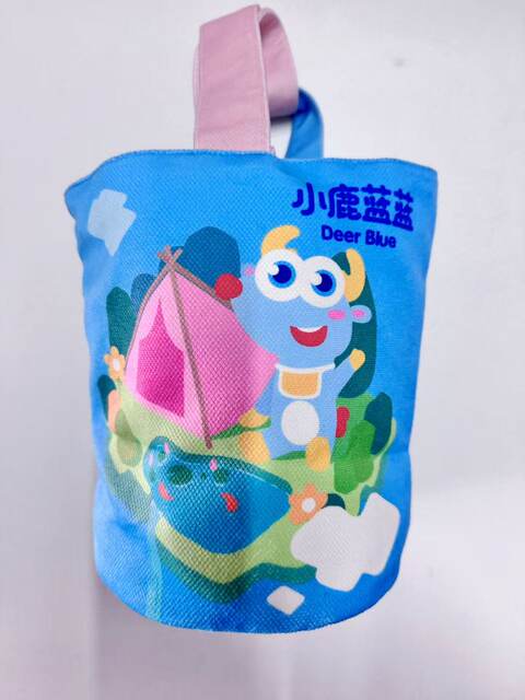 Fawn Blue Bucket Bag Peripheral Children's Portable Tote Bag Canvas Cute Bucket Shape Handbag