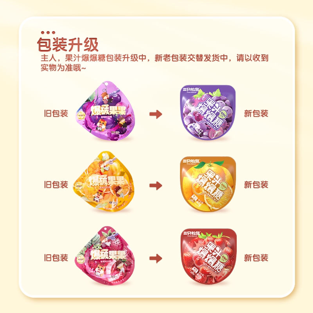 Three Squirrels_Explosive Fruit Candy 40g X 3 Bags Fruit-Flavored Gummy Candy Rubber Candy Snacks for Foodies