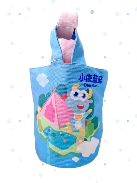 Fawn Blue Bucket Bag Peripheral Children's Portable Tote Bag Canvas Cute Bucket Shape Handbag