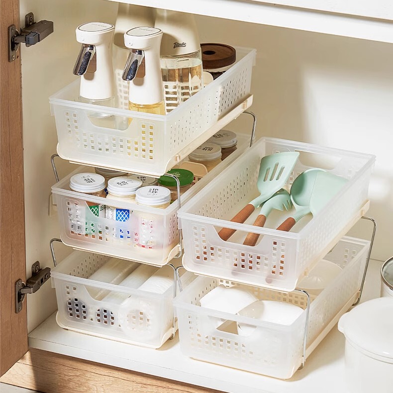 Bathroom Storage Rack Pull-Out Type under Sink Bathroom Sink Layered Kitchen Cabinet Countertop Storage Organizer