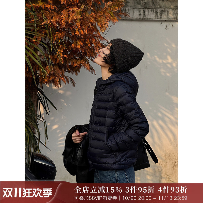 Langqing Women's Goose down Jacket Winter Hooded Coat 2026 New Style Petite Lightweight Ribbed down Jacket Short Style