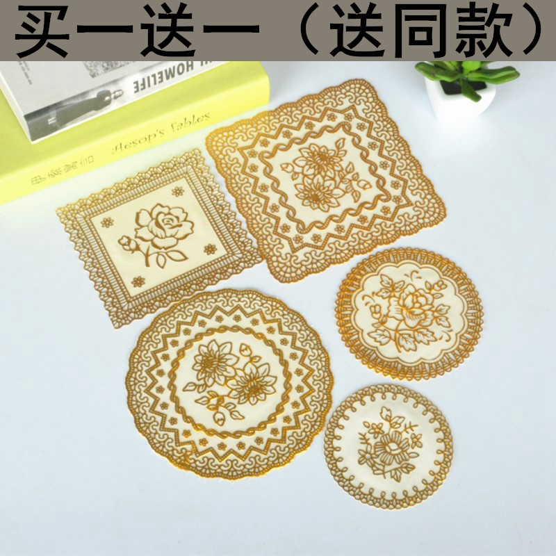 Pvc European-Style Gold-Stamped Coasters Ktv Bar Ashtray Mat Western-Style Round Plate Mat Tea Cup Mat Fabric Vase Mat