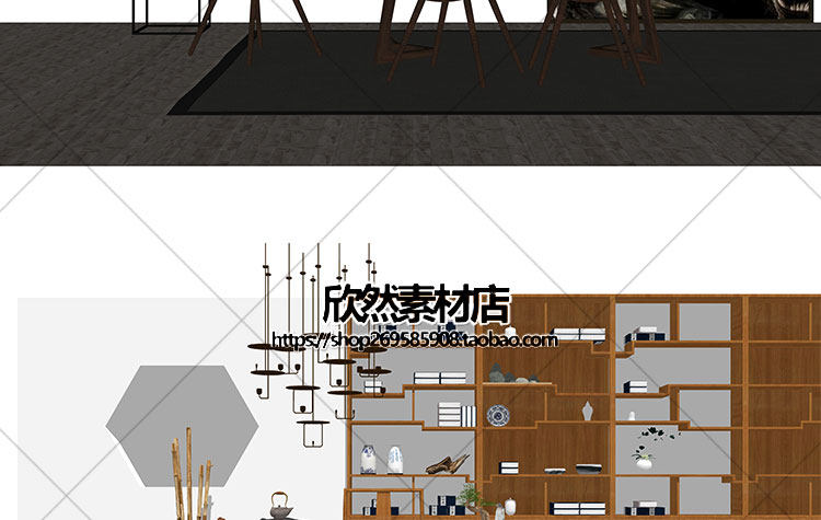 F2-9现代新中式禅意中国风古典实木泡茶桌椅家具茶室摆件su草图大师sketchup模型