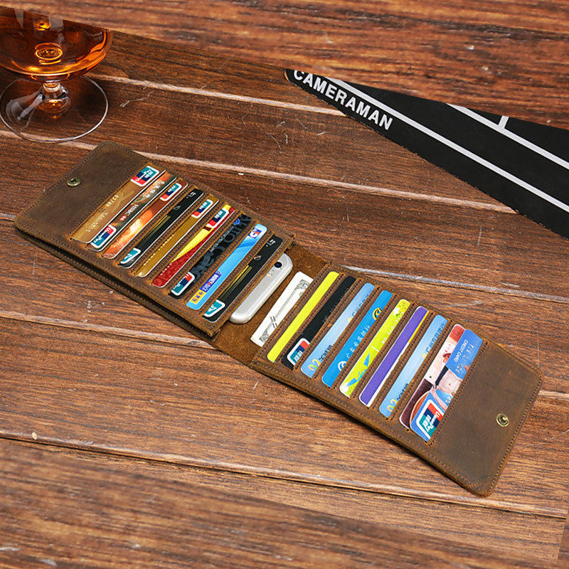 Vintage crazy Horse leather men's multi-card card bag handmade business card set Genuine leather handmade wallet Mobile phone bag handbag