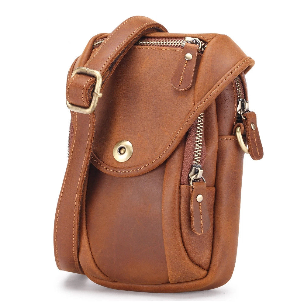 Genuine leather new multifunctional single shoulder inclined satchel leisure sport small bag with tanned cow leather mobile phone bag trendy purse man