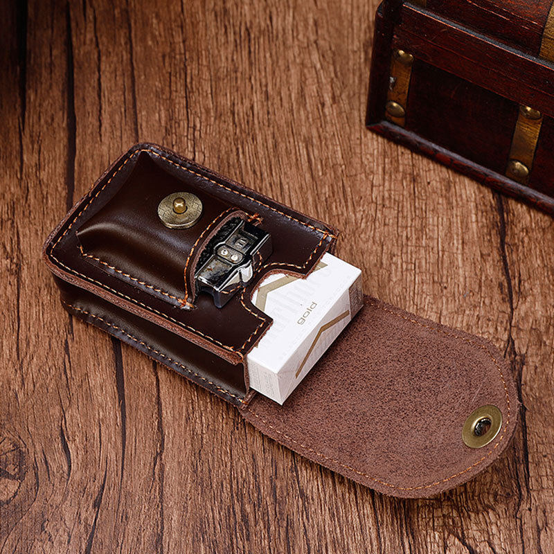 Handmade Bull Leather Retro Casual Genuine Leather Smoking Box Bag Crazy Mapi Lighter Bag Men's Purse Hanging Bag Mini Packet Bag