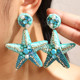 Earrings starfish ແບບທະເລ ~ Exaggerated earrings ສີຟ້າ starfish, ແມ່ຍິງ resort ຮູບແບບ seaside earrings ຮູບພາບການເດີນທາງ
