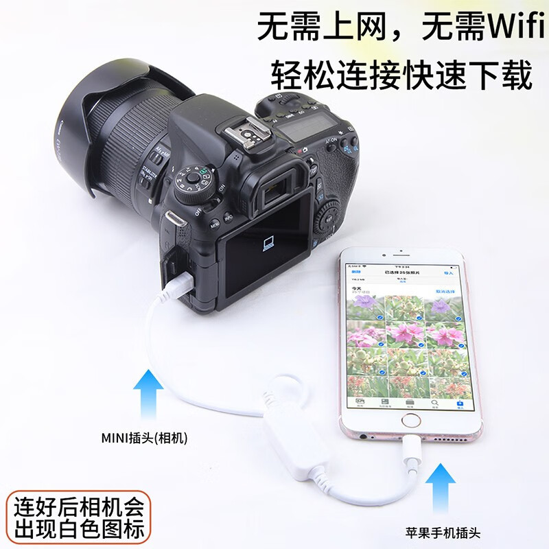 Suitable for Canon Cameras to Connect to Apple Phones Via Otg Adapter Cable 6D 5D3 5D2 60D 80D 70D 650D 450D 550D 77D 700D Data Cable Memory Card Direct Transfer Cable