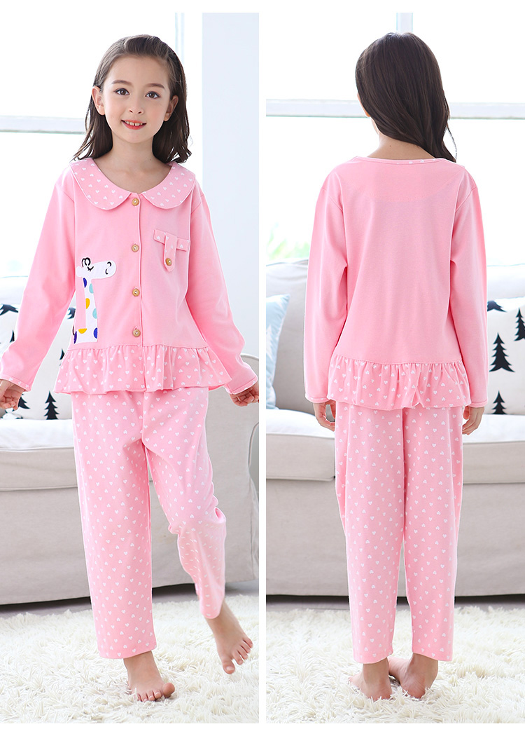 Đồ ngủ trẻ em cotton dài tay mùa xuân và mùa thu cô gái cotton phù hợp với trẻ lớn thời trang mặc nhà