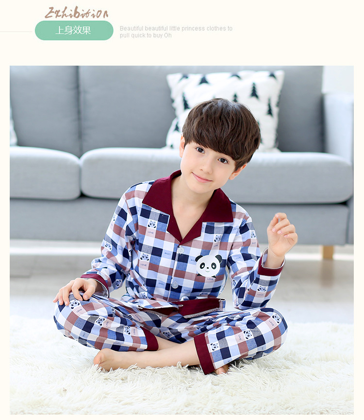 Đồ ngủ trẻ em dài tay mùa xuân và mùa thu mô hình bông cậu bé hoạt hình cậu bé bông lớn trẻ em trẻ em phục vụ nhà shop đồ nam