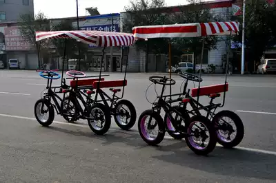 Double three-person riding bicycle four-wheel steering wheel couple car attraction sightseeing car 40 tire disc