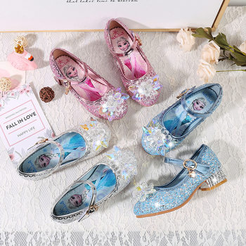 Girls high heels 2022 spring and autumn new little girl Aisha Frozen single shoes children princess crystal shoes