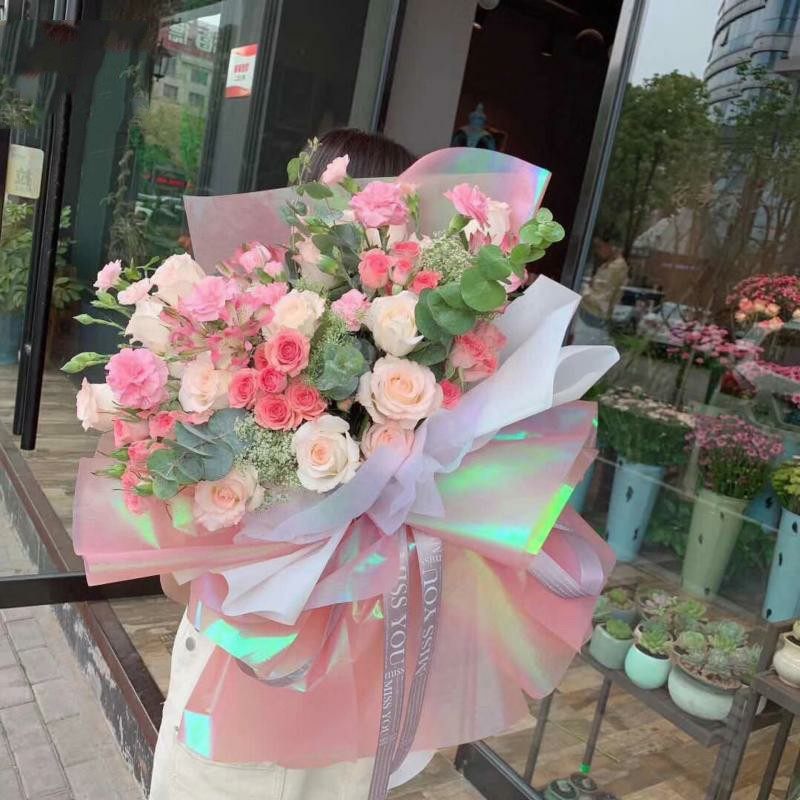 Light Mount Four Shot Bicolor Color Film Flowers Packaging Stick Candy Color Discoloration Laser Paper Creative Bouquet Wrap Paper Flowers Paper