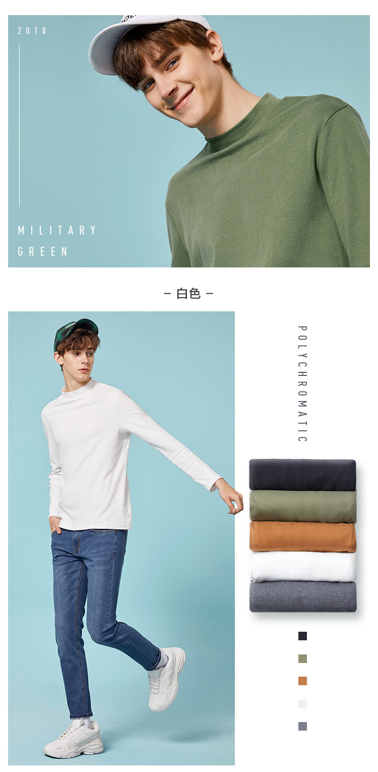 Áo thun nam tay dài Senma 2018 mùa đông mới tinh khiết trắng nửa cổ cao chạm đáy áo mùa thu và áo cotton mùa đông thủy triều cửa hàng bán áo thun nam cao cấp