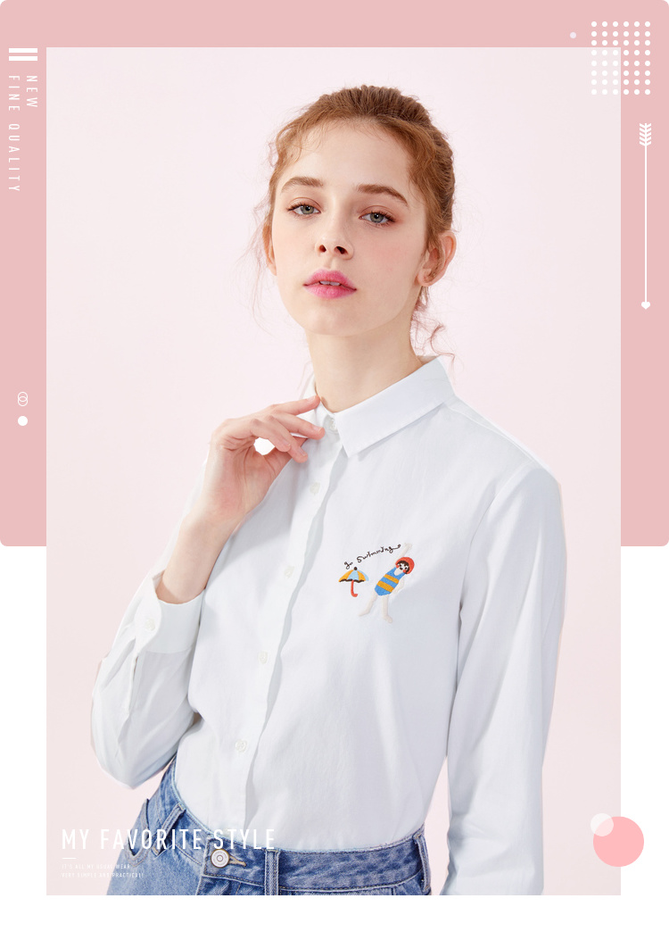 Áo sơ mi nữ tay dài Senma 2019 mùa thu mới trắng rộng thêu vuông cổ áo cotton nữ áo sơ mi thủy triều - Áo sơ mi sơ mi nhung tăm