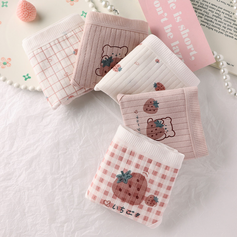Strawberry underwear girl cute sweet Japanese breathable student All-cotton thin shorts head