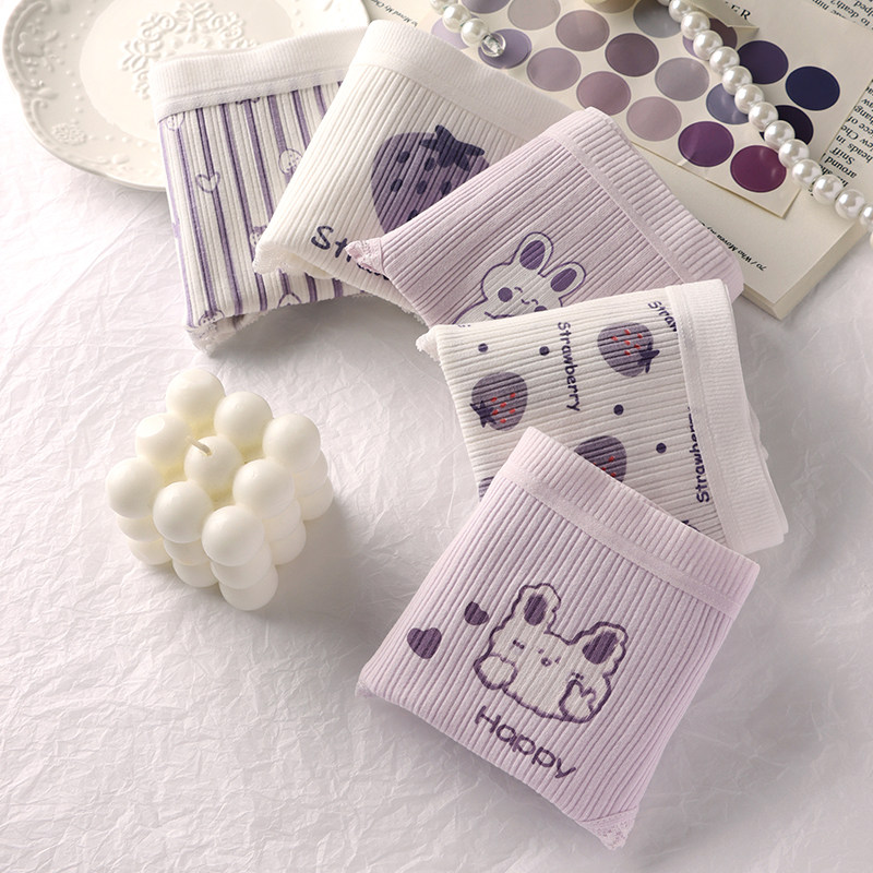 Panties Girl Pure Cotton Girl Student Cute Mid-Waist Antibacterial Cartoon Comfort Big Boy Day Ensemble Cotton Slim Fit Triangle Pants