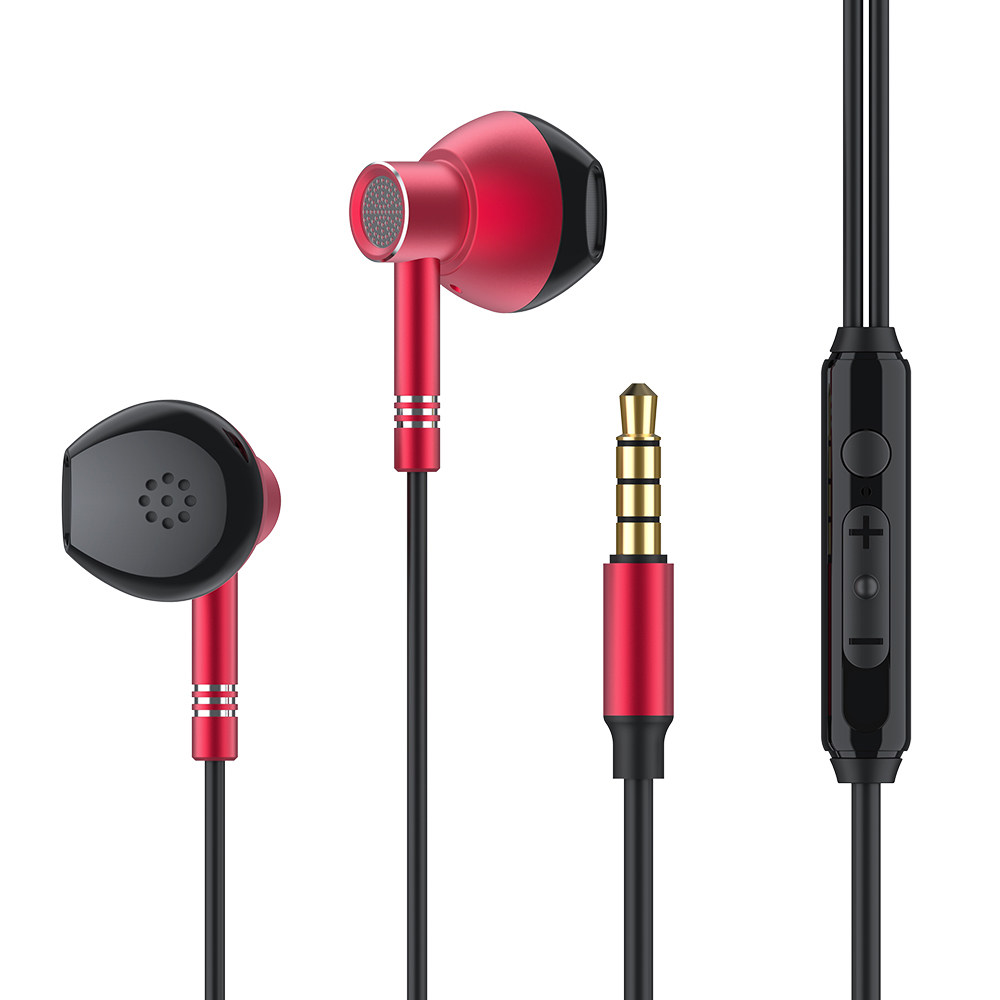 High-value headset aluminum alloy red in-ear headset with microphone hands-free mobile phone universal earplug wired headset