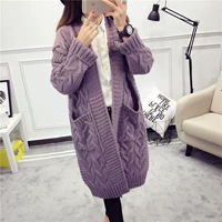 Màu đỏ xoắn rất phổ biến áo len cardigan áo dày que kim đan nữ ngoại ngoại lỏng lẻo mới dài cardigan nữ