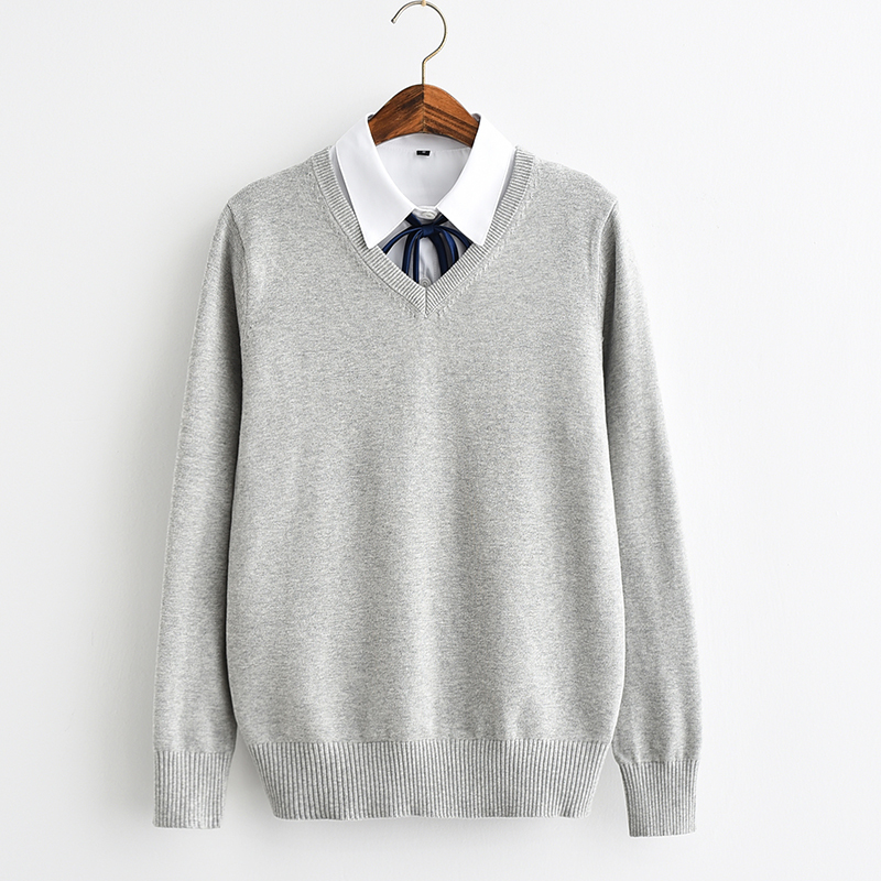 Autumn and Winter College Style Pure Cotton Sweater for Women, Japanese Jk Uniform Sweater, Long-Sleeved Pullover V-Neck Knitwear