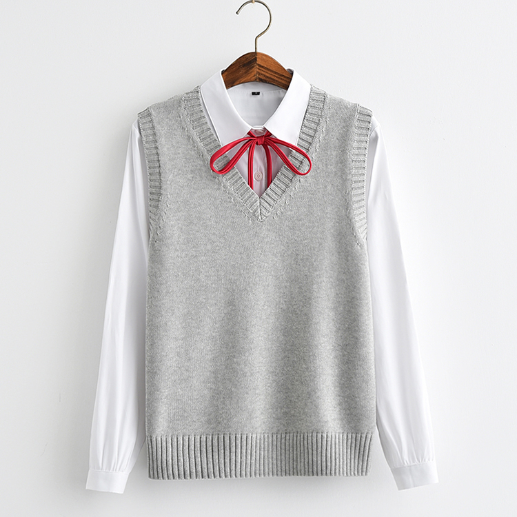 Cute Style Jk Vest, Anime School Style, Pure Cotton Basic Knit Sweater