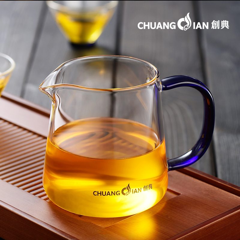 Create code heat-resistant glass fair cup thickened kung fu tea set tea leak set side handle male cup large tea sea tea dispenser