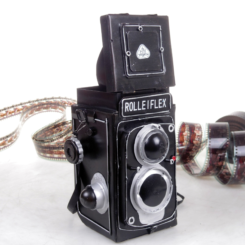 Nostalgic old fashioned sheet metal Rolleflex double anti-old camera model retro photographic props styling elements