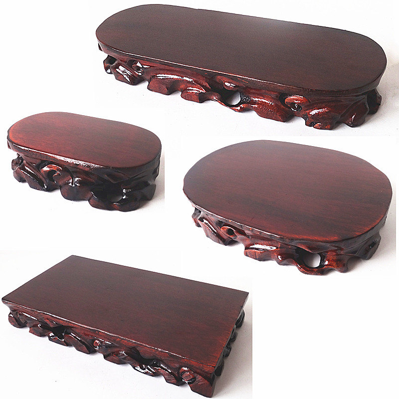 Solid wood root carved strange stone base digging groove flower bonsai ornament oval jade stone wood mount Buddha statue craft gift ornament base