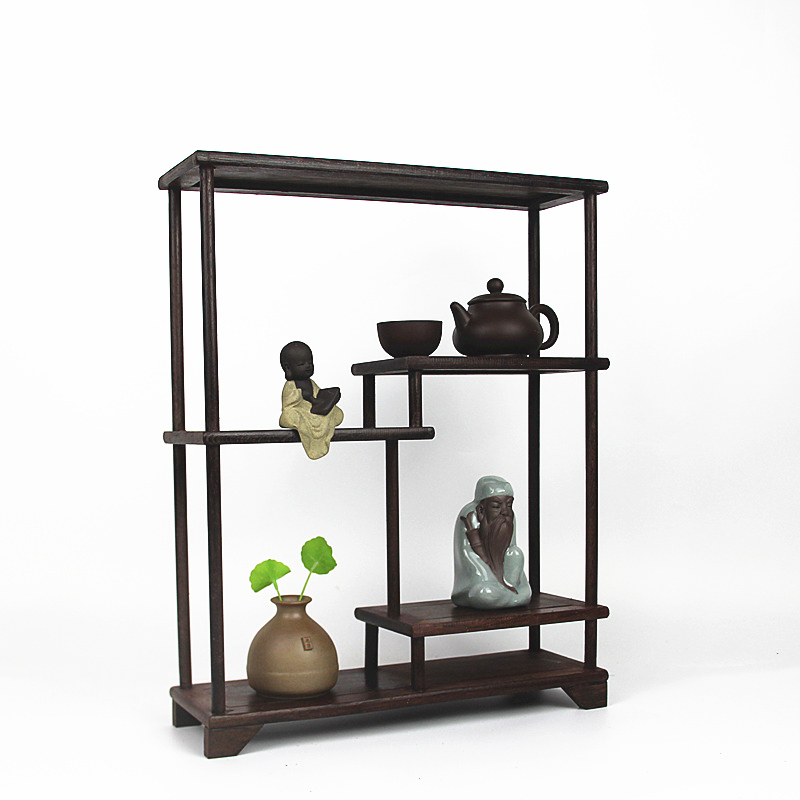 Small Bou Ancient Shelf Solid Wood Chinese Vintage Multi-Treasure Cabinet Antique Rack Teapot Tea Set Shelf Shelving Display Shelf