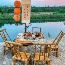 Outdoor tables and chairs courtyard bamboo table bamboo chair leisure camping table dining chair balcony bamboo tea table stove tea table