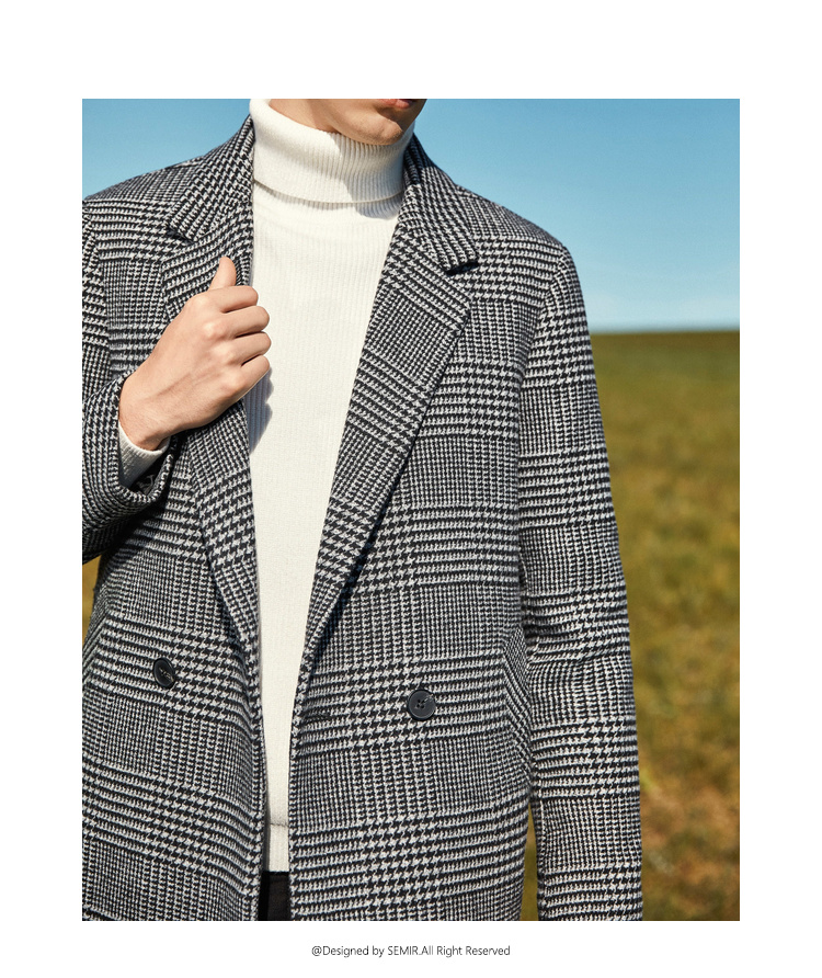 Áo khoác nam Senma 2018 phổ biến mùa đông dài phần Hồng Kông phong cách áo len retro nam houndstooth len măng tô nam