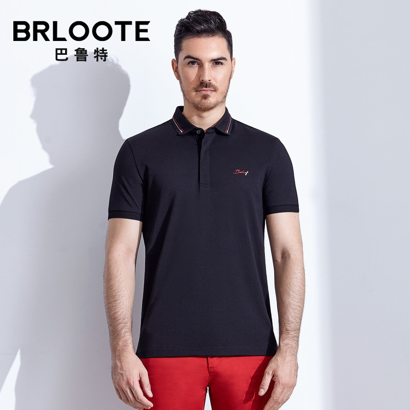 Brloote Barout ngắn tay áo T-Shirt Men kinh doanh thời trang thêu tinh khiết Màu Polo Shirt Summer