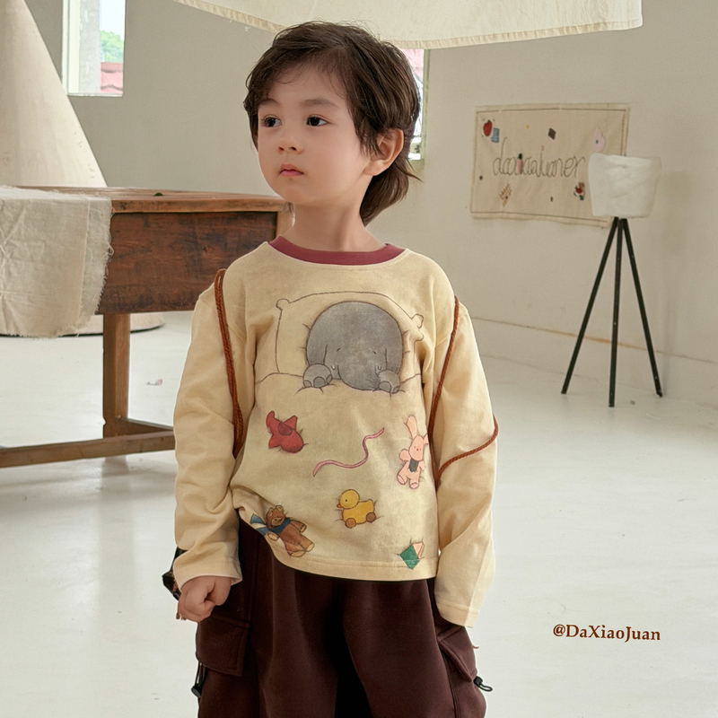 210337 Large and Small Rolls of Pure Cotton Long-Sleeved T-Shirts for Boys and Girls 2026 Autumn New Cartoon Base Shirt Top