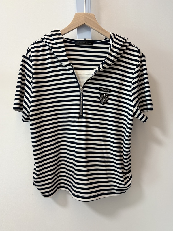 Sd New Style T-Shirt, Genuine Sandi, Cut Label, Hooded Striped Fake Two-Piece Short-Sleeve T-Shirt S26280108