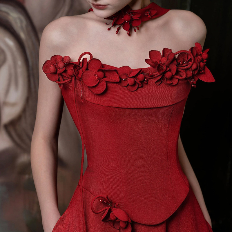 [Sicily] 2026 New Style Bride Wedding Host Engagement Birthday Annual Meeting Red Dress Petite Women's Dress