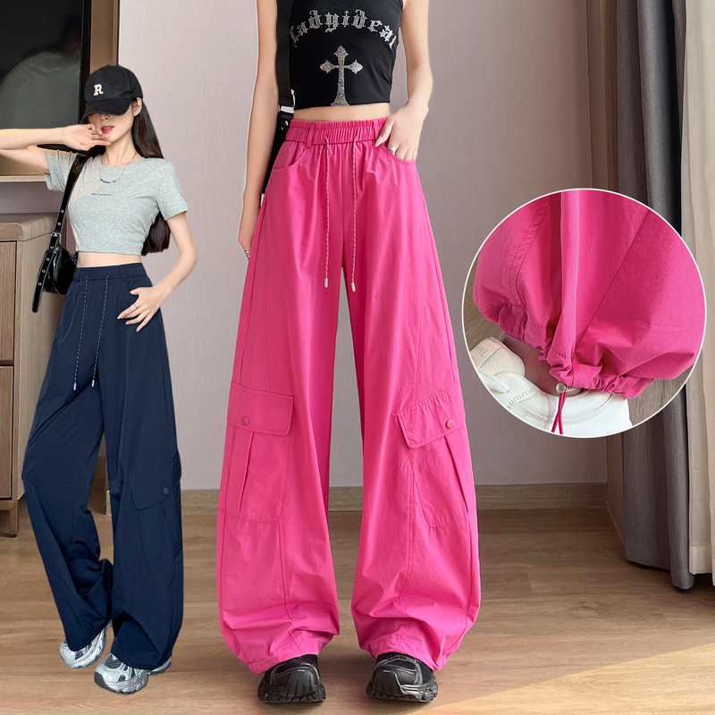 Summer Thin American-Style Work Pants for Women, Loose Wide-Leg Casual Long Pants, Quick-Dry Hiking Pants, Jogging Pants, Street Dance Pants