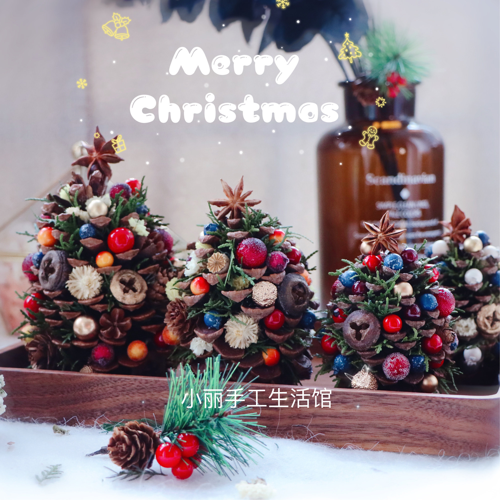 Christmas Tree Diy Pine Nuts Ring Flower Ring Handmade Material Bag Christmas Decorations Gift Pine Nuts Dried Flower Material