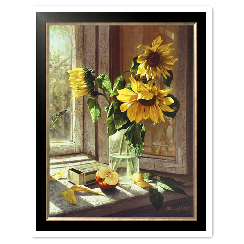 New precision printing DMC cross stitch kit famous paintings flowers sunflowers by the window