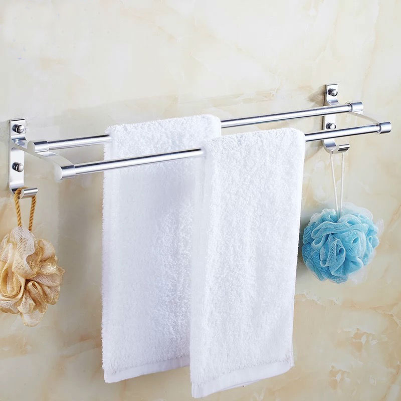 Towels rack-free double-bar bathroom with towel pole bathroom slippers hooked cosmetic room shower towel simple