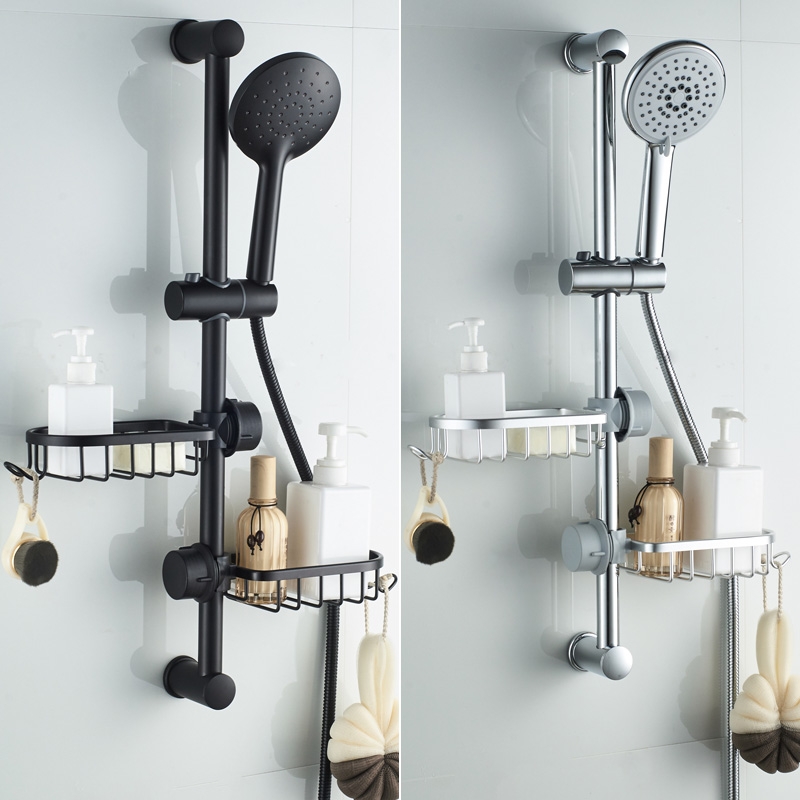 Bathroom Bathroom Shower Shelf Space Aluminum Powder Room Shower Rod Tray Faucet Basket Storage