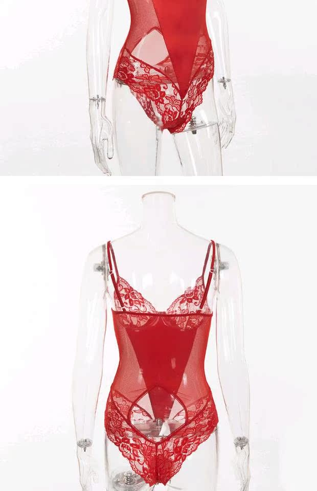 2019 mới satin khâu lưới ren Trung Quốc jumpsuit đỏ gợi cảm phụ nữ có thể mặc bikini chạm đáy áo - Bikinis đồ bơi nữ dạng quần váy