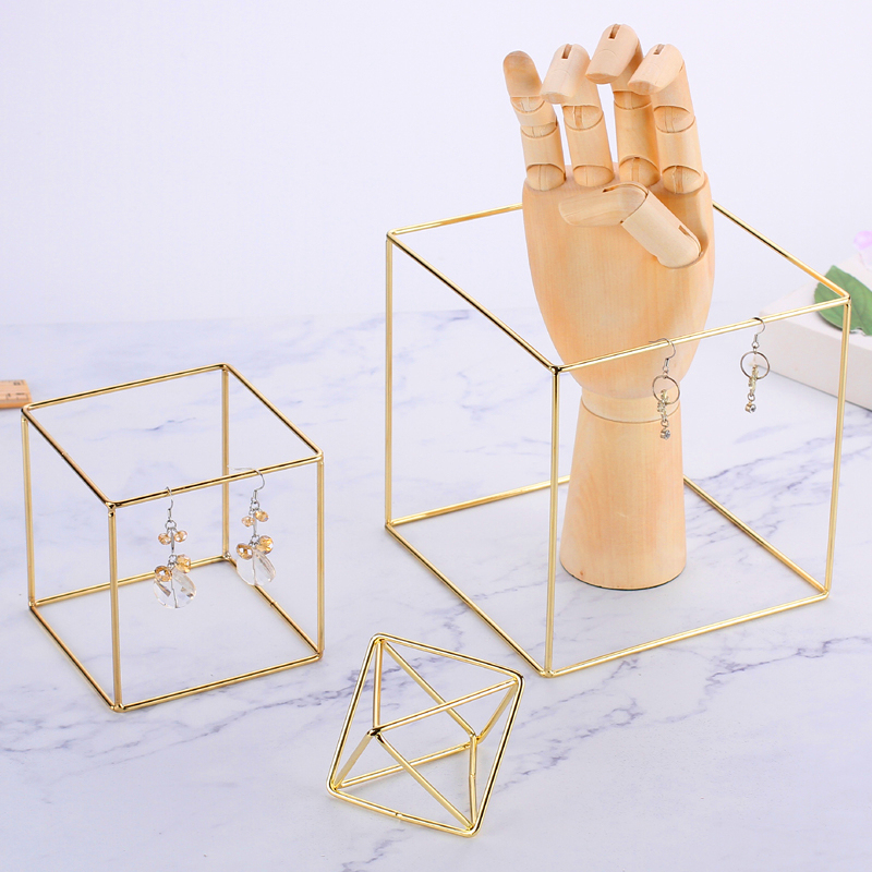 Metal Gold-Plated Cube Polygonal Shelf Display Stand Jewelry Stand Display Frame
