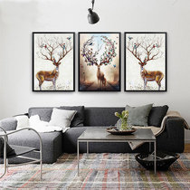 Living room decoration painting Dining room modern simple Nordic elk hanging painting Triple bedroom mural sofa background wall oil painting
