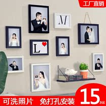 9 frames with shelves Living room photo wall Photo frame wall combination Bedroom decoration creative home photo wall