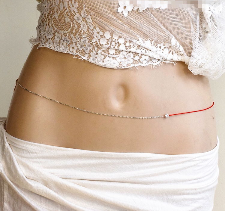 Super flash sexy red rope waist chain female simple sterling silver bare body body chain waist rope belt umbilical chain fine birth year gift