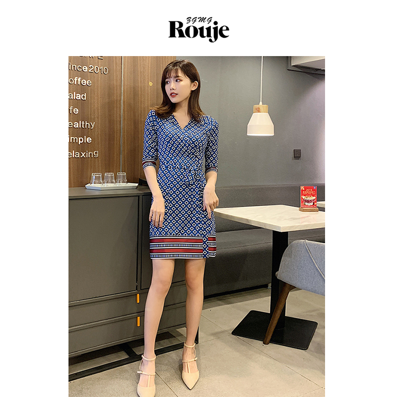 COSO DVF UR one slice dress slim 2023 new waist V collar wrapper dress